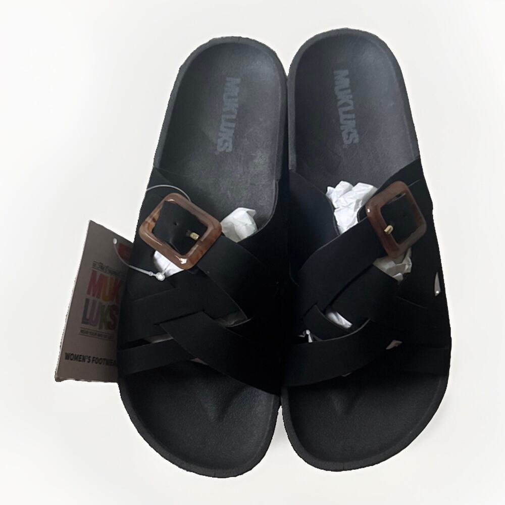 MUK LUKS NWT Women’s Black Slides With Buckle Size 8